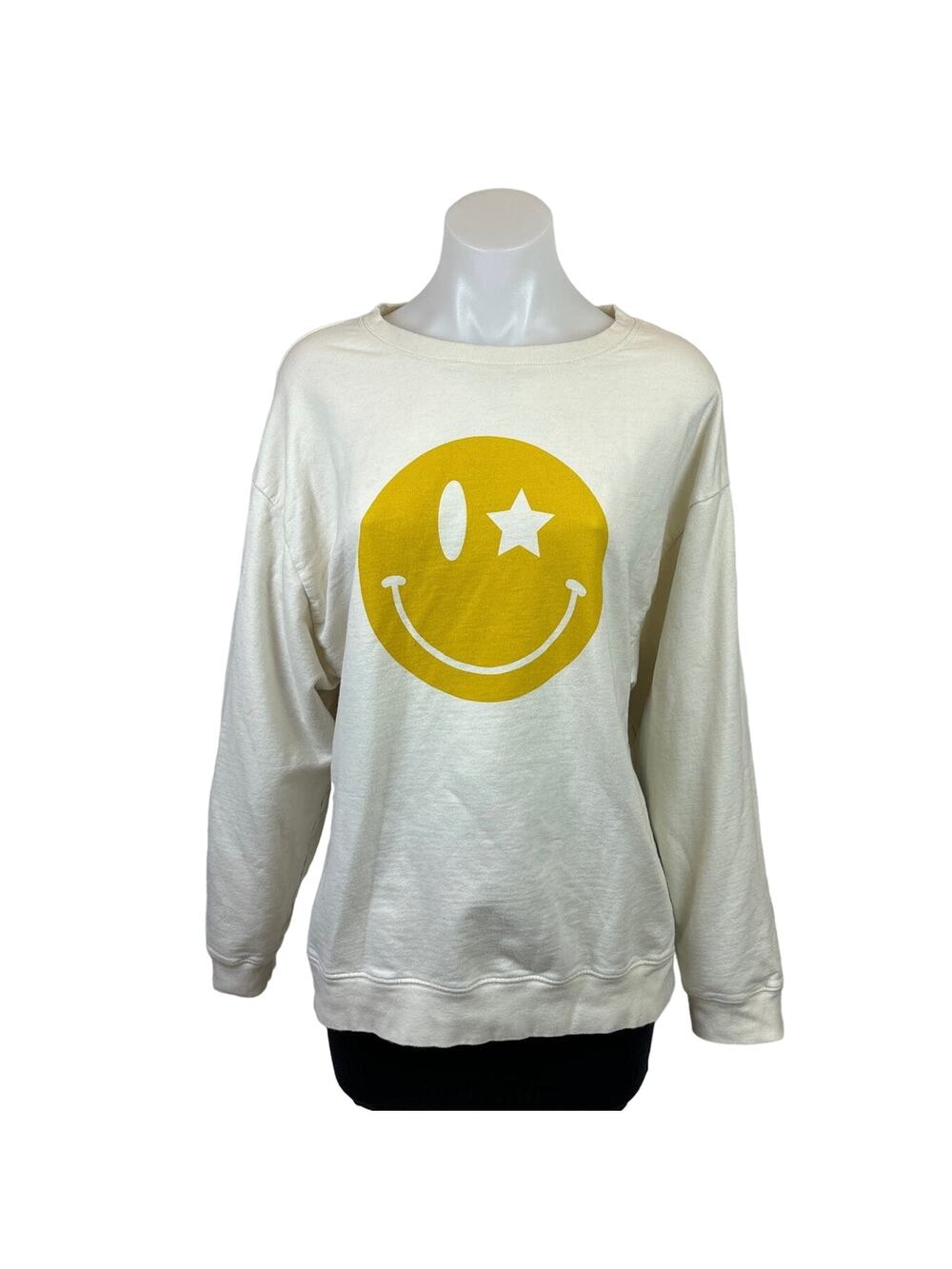 South Parade Alexa Smiley Star Eye Oversized White Long Sleeve Sweatshirt S